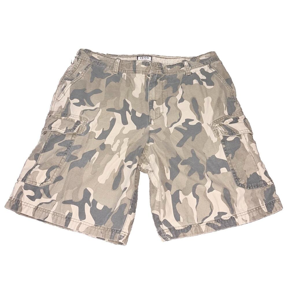 Men’s Izod Camo Print Cargo Shorts Sz 34 100% Cotton